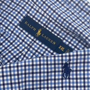 Ralph Lauren Mens XXL Blue Gingham Checkered‎ Button Down Shirt Preppy Casual